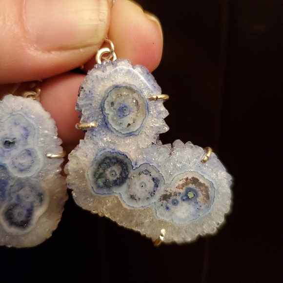 New Oversized Blue Solar Quartz Agate Silver Earrings. - Picture 11 of 14